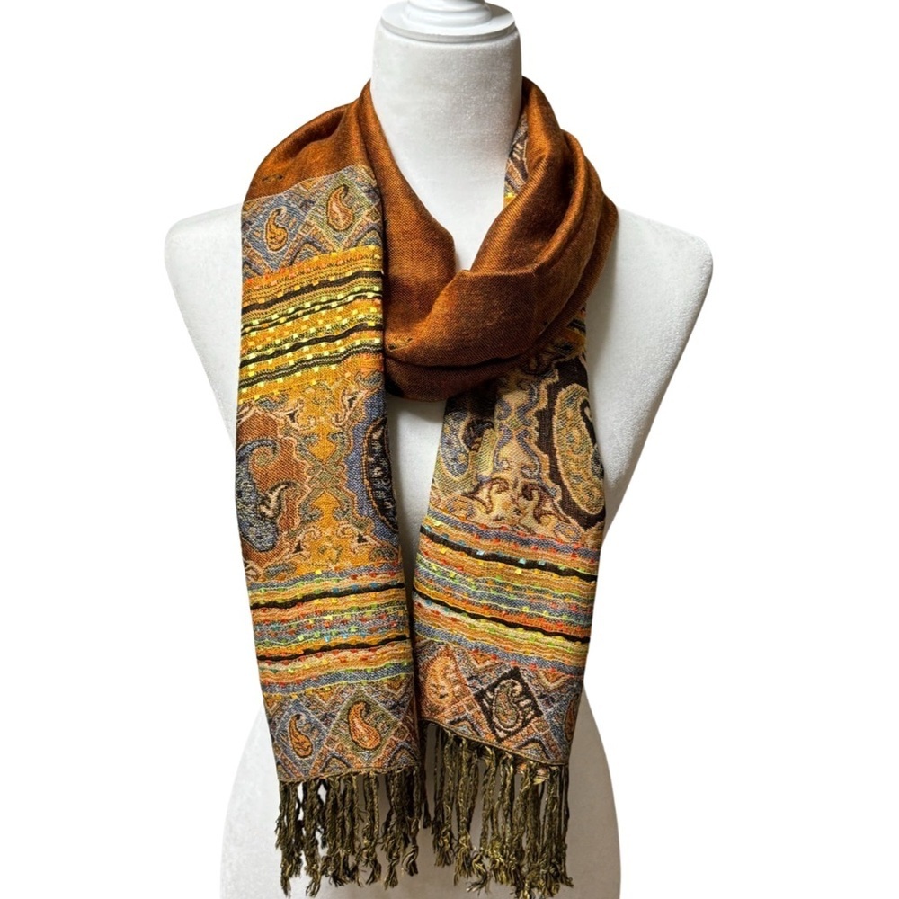 New Autumn Orange Green Double-Sides Paisley Pashmina Shawl/ Scarf - Picture 3 of 8